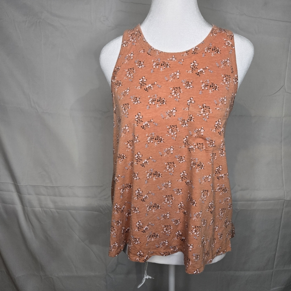 Small American Eagle Rust Floral Tank Top With Pocket Relaxed Fit Casual Chic
